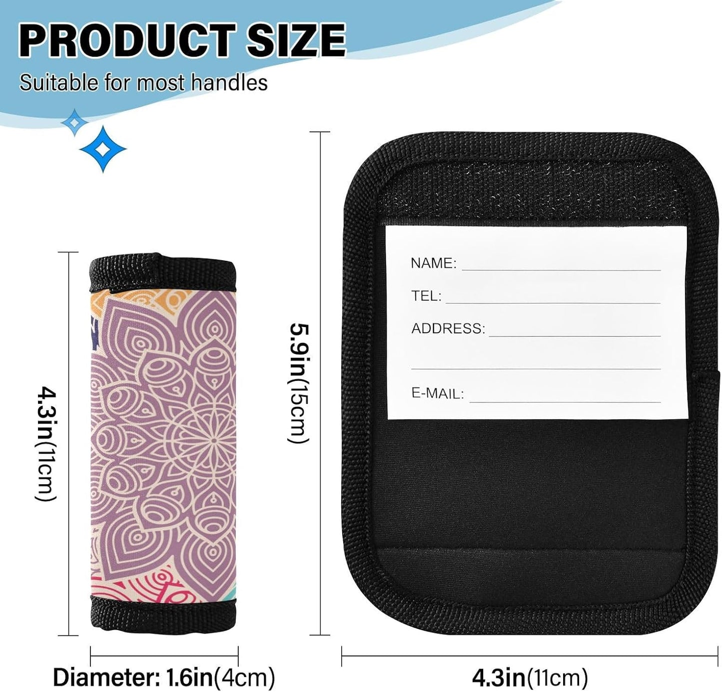 Colorful Retro Pattern 4 Pack Luggage Handle Wraps Covers for Suitcase Identifiers Bag Tags Travel Accessories