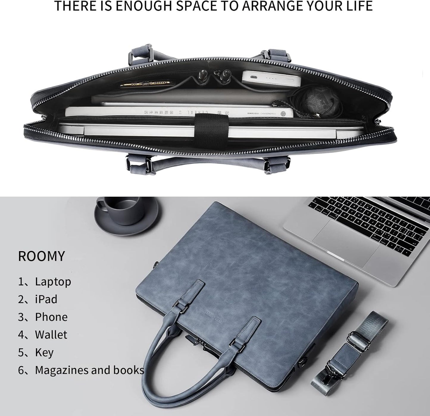 FSD. WG Business Bag Leather Messenger Bag Water Resistant Business Travel Briefcase Handbag Briefcase for Men