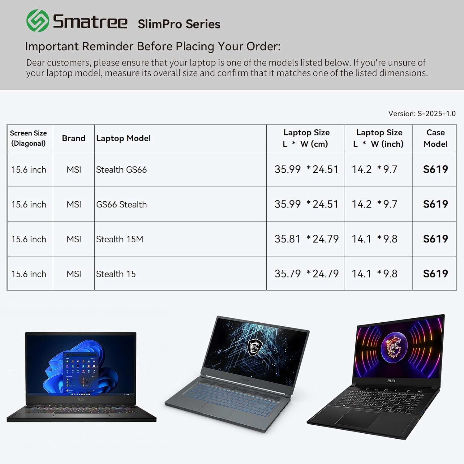 Smatree SlimPro Laptop Sleeve Case for 15.6 inch MSI Stealth GS66