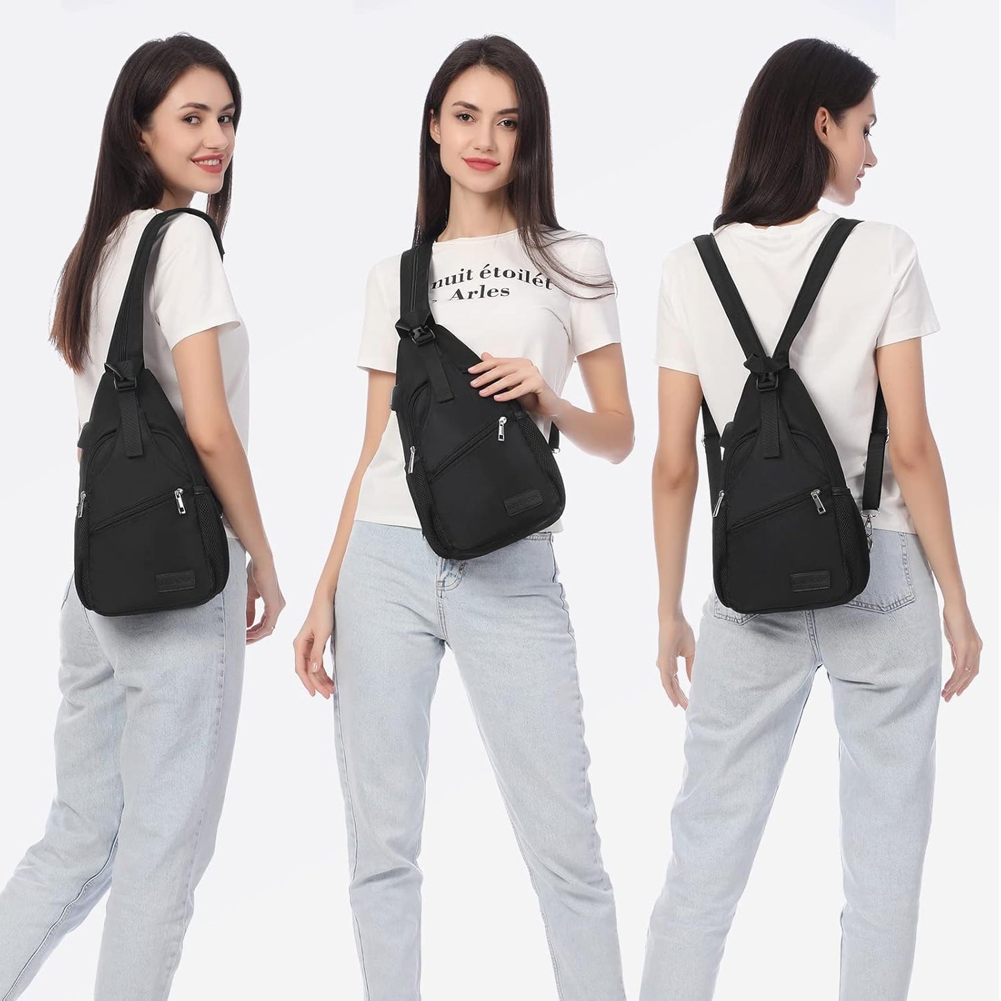 LOVEVOOK Sling Bag for Women Casual Daypack Nylon Crossbody Sling Backpack Travel Shoulder Bag Hiking Daypack