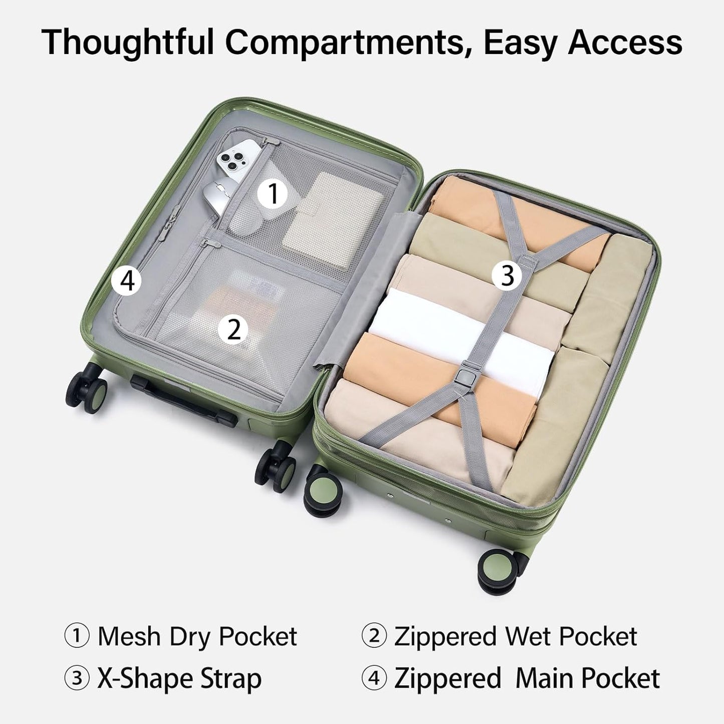 Hanke Expandable 28 Inch Luggage with Spinner Wheels, Hardside Large Suitcase, All-PC Hard Shell Checked Luggage, TSA Lock, Durable Checked-Large (Bamboo Green, 114L)