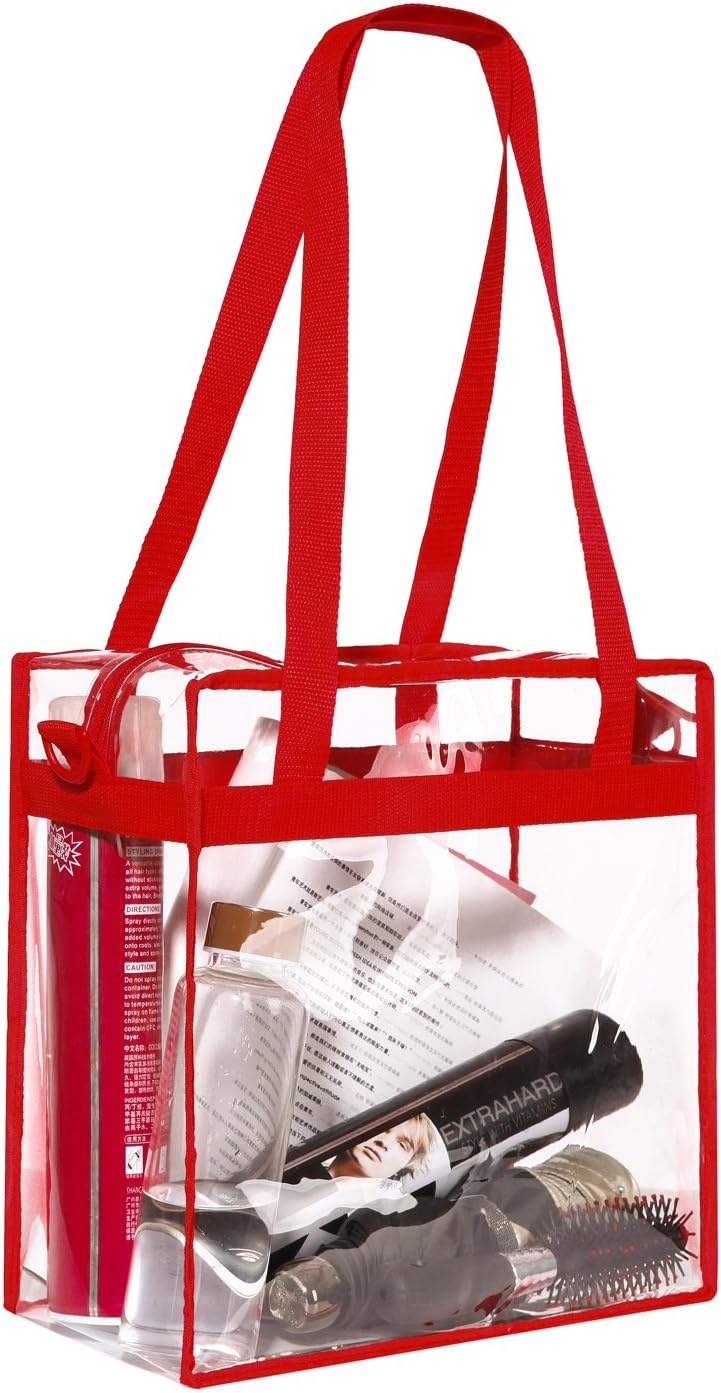 BAGAIL Clear Bags 12x6x12 Stadium Approved Clear Tote Bag with Zipper Closure Crossbody Shoulder Bag with Adjustable Strap