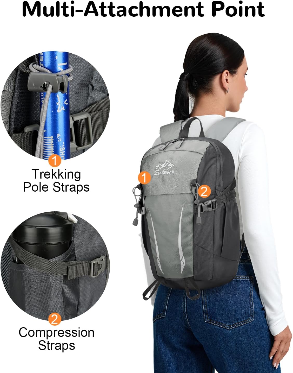15L Small Padded Hiking Backpack with Chest Strap for Men Women, Lightweight Waterproof Daypack for