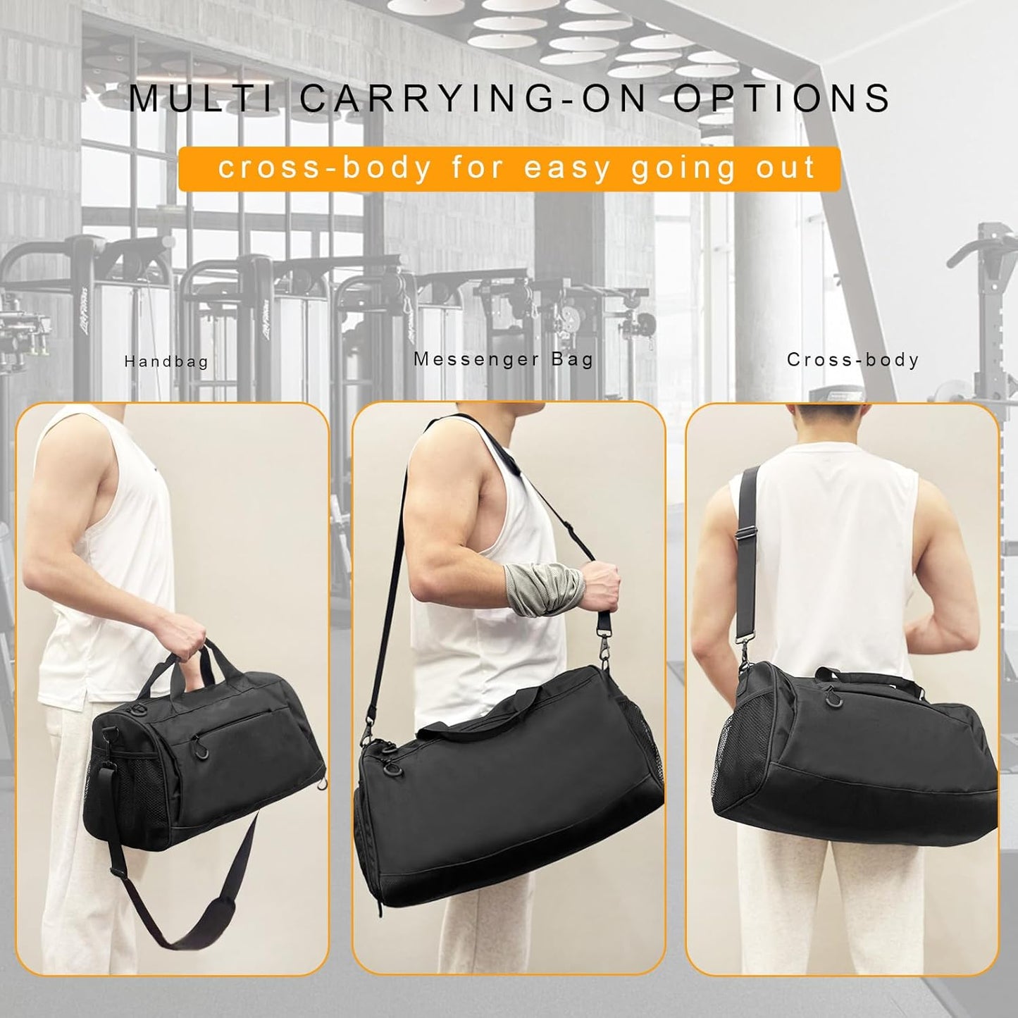 Gym Bag for Men & Women with Shoulder Strap, Shoe and Wet Compartment, Lightweight Duffle Bag, Durable Athletic Bag, Perfect for Travel, Fitness, Workout, Swimming, Yoga (Samll (19"))