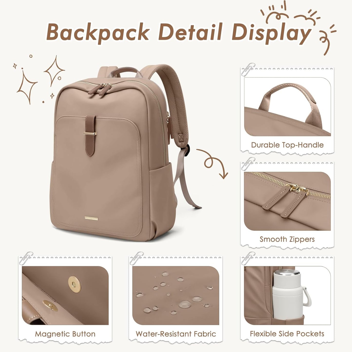 Laptop Backpack for Women,Casual Work Business Backpacks Purse Carry on Travel Backpack,14 Inch,Brown