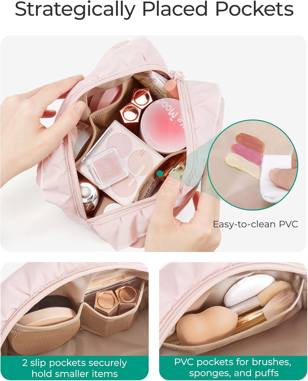 BAGSMART Elegant Roomy Makeup Bags (Initial-M-Pink)