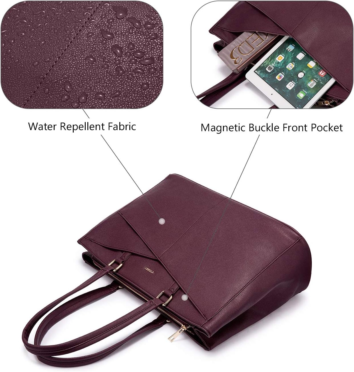 LOVEVOOK Laptop Tote Bag for Women 15.6 Inch Waterproof Leather Computer Bags Women Business Office