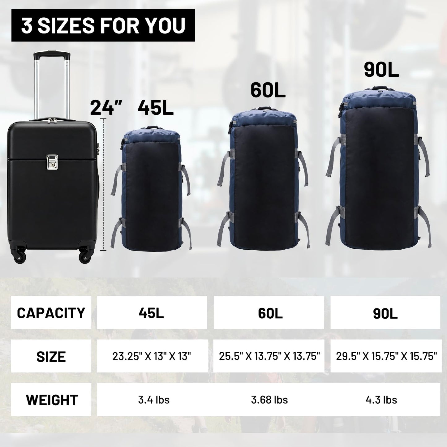MIER Large Duffle Bag Backpack for Travel Camping Gym Sports, 45L/60L/90L