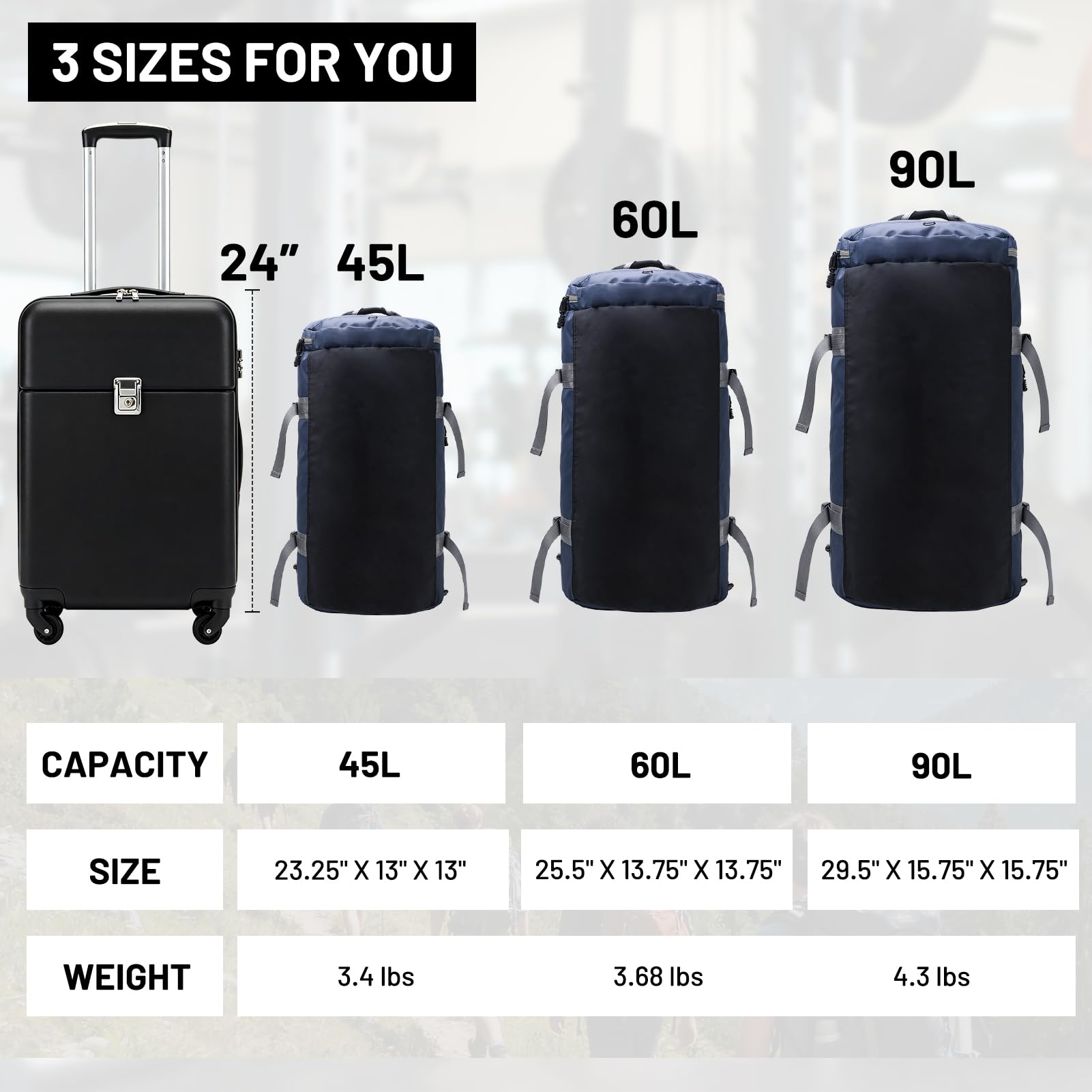 MIER Large Duffle Bag Backpack for Travel Camping Gym Sports, 45L/60L/90L