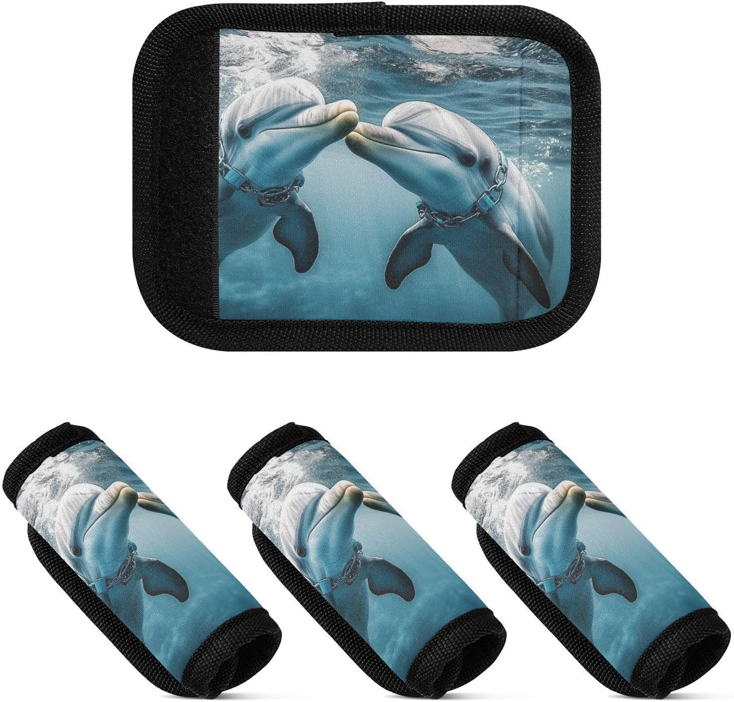 Dolphin Playing with Collar 4 Pack Luggage Handle Wraps Covers for Suitcase Identifiers Bag Tags Travel Accessories