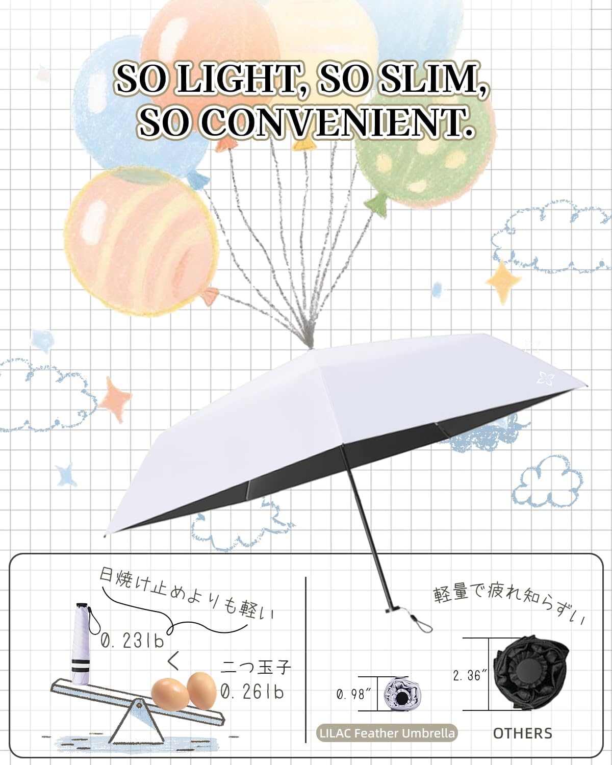 Mini Compact Travel Umbrella, 3.7Oz Ultralight Carbon Fiber UPF 50+ UV Protection Umbrellas for