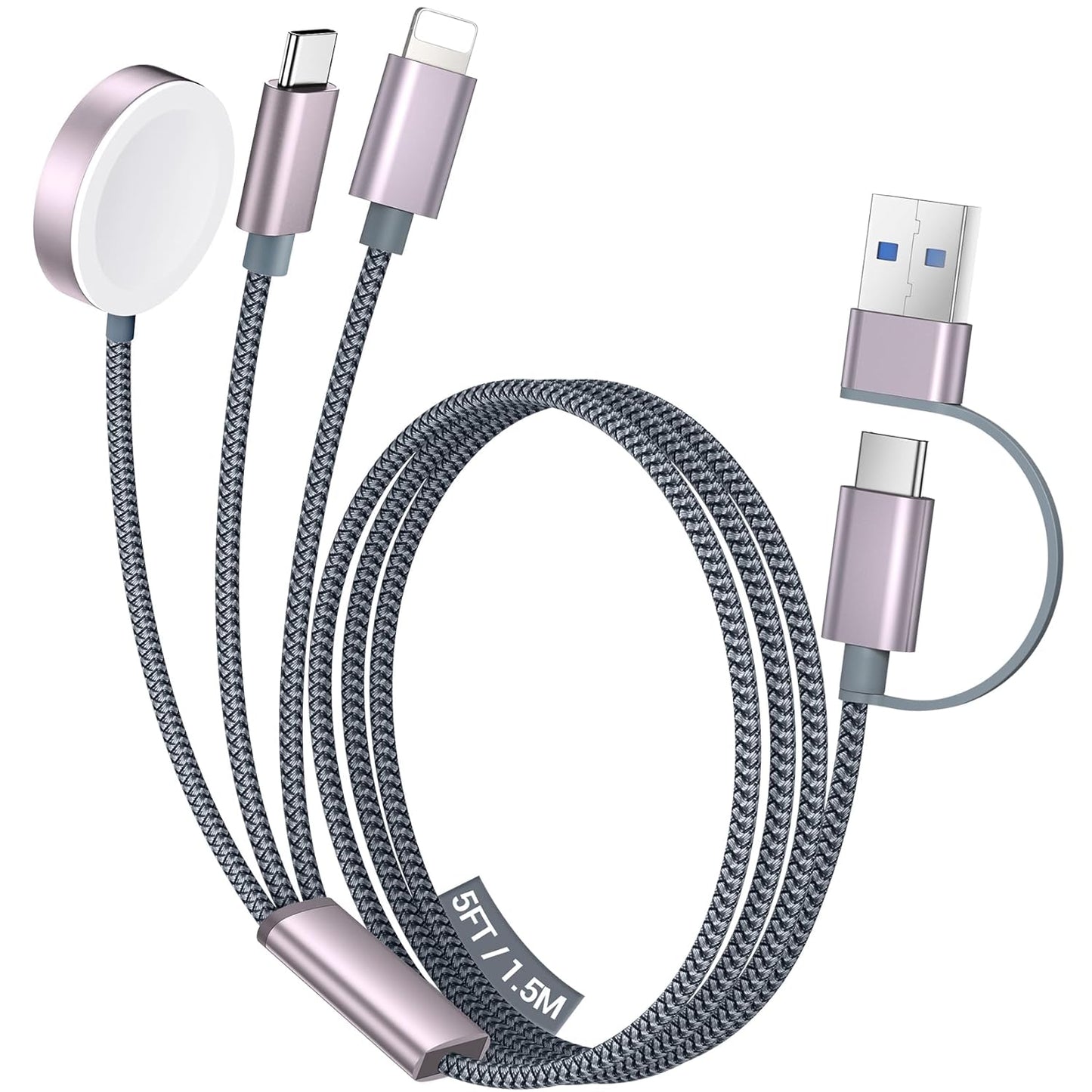 Temdan for Travel Vacation Essentials,3 in 2 USB C Cable for Apple Watch Charger/iPhone 17 Charger/Lightning,Multi Charging Cable Cord,Camping Essentials,Portable Designed for iWatch &iPhone 16-12-5FT