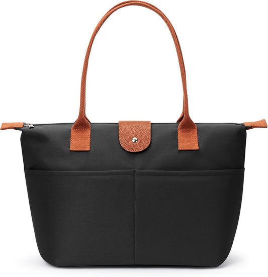 Nylon Tote Bag Women Zipper Shoulder Purse Large Hobo Top Handle Foldable Handbags for Work Travel Shopping