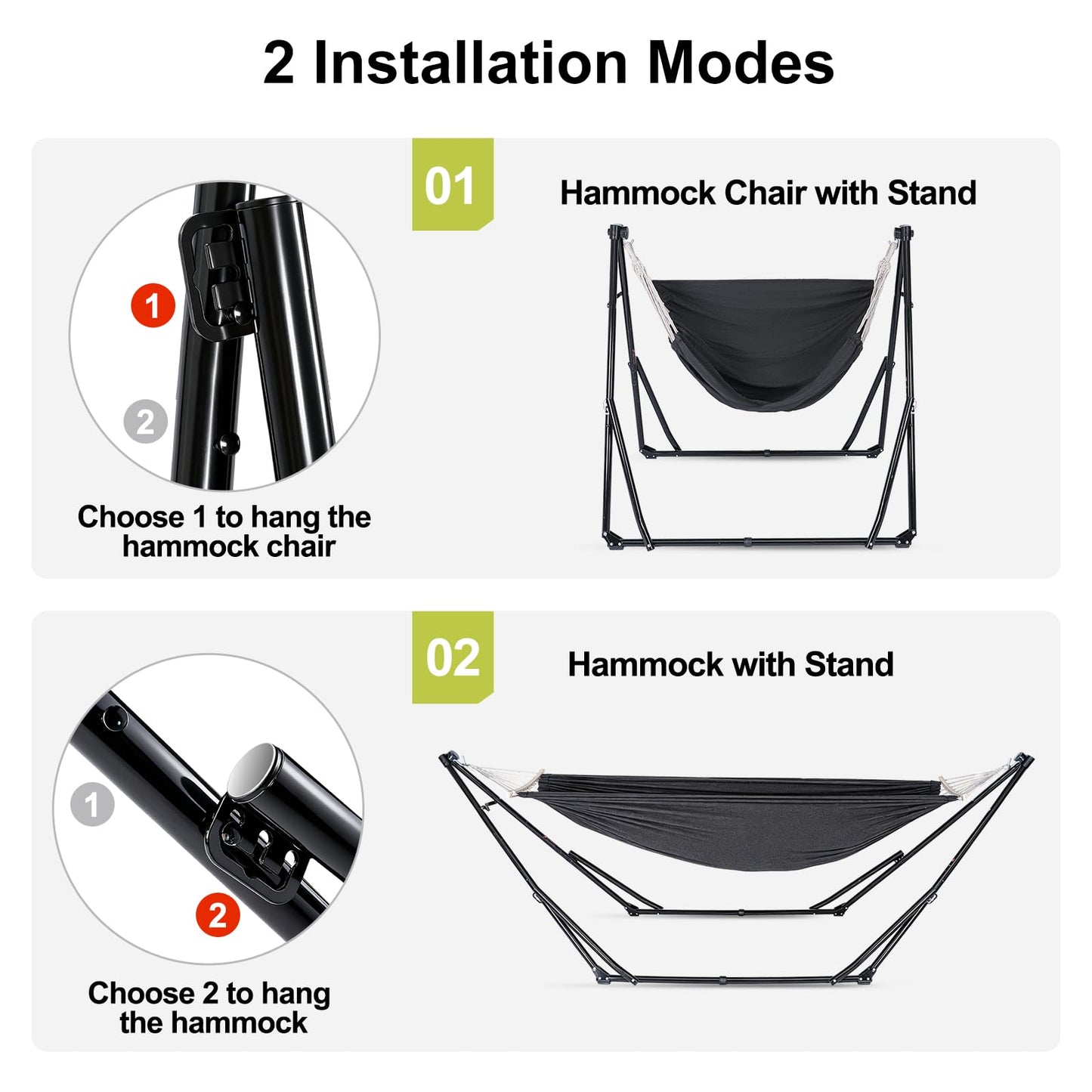 2-in-1 Hammock Chair with Stand, Portable Hammock, Black