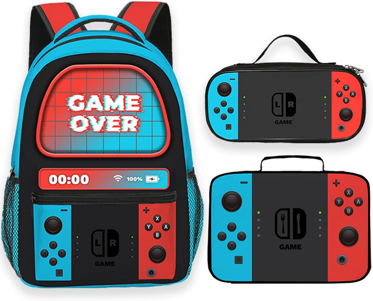School Backpack With Lunch Bag and Pencil Case For Boys Gamer Backpack For Kids Teens Video Game Bookbag Game Large Travel Laptop Backpacks