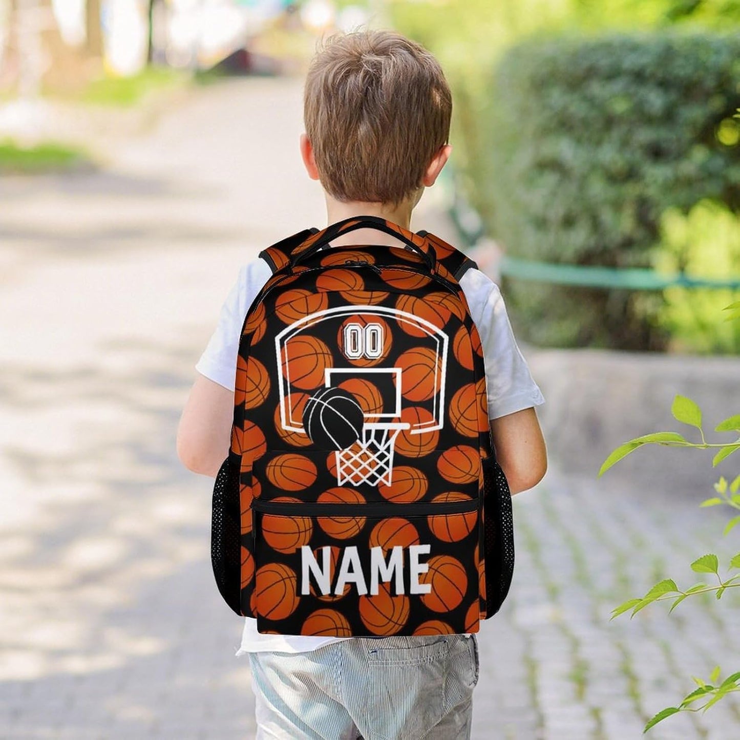 Mercuryelf Personalized Basketball Backpack for Boys Girls - 16 Inch Black Backpacks for School Travel - Cool Lightweight Bookbag for Kids