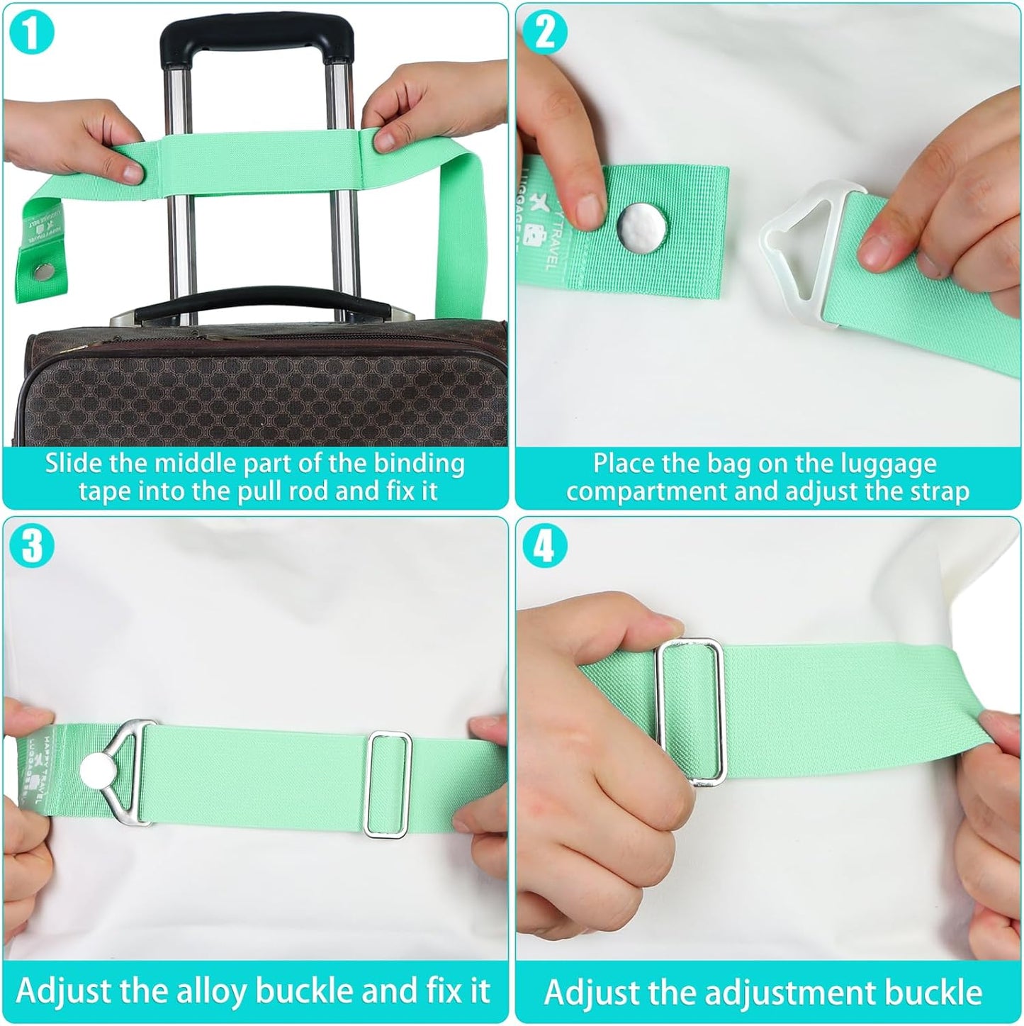 2-in-1 Travel Belt for Luggage, Luggage Straps for Add a Bag Adjustable Suitcase Straps with Alloy Buckle Elastic Bungees Belt Hands-Free for Airport，Personalized Travel Accessories (Green)