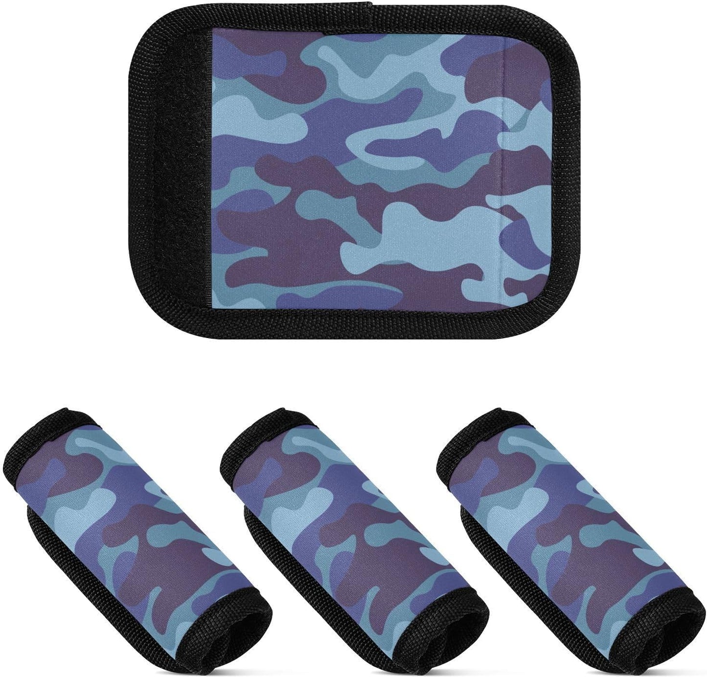 Military Blue Camouflage 4 Pack Luggage Handle Wraps Covers for Suitcase Identifiers Bag Tags Travel Accessories
