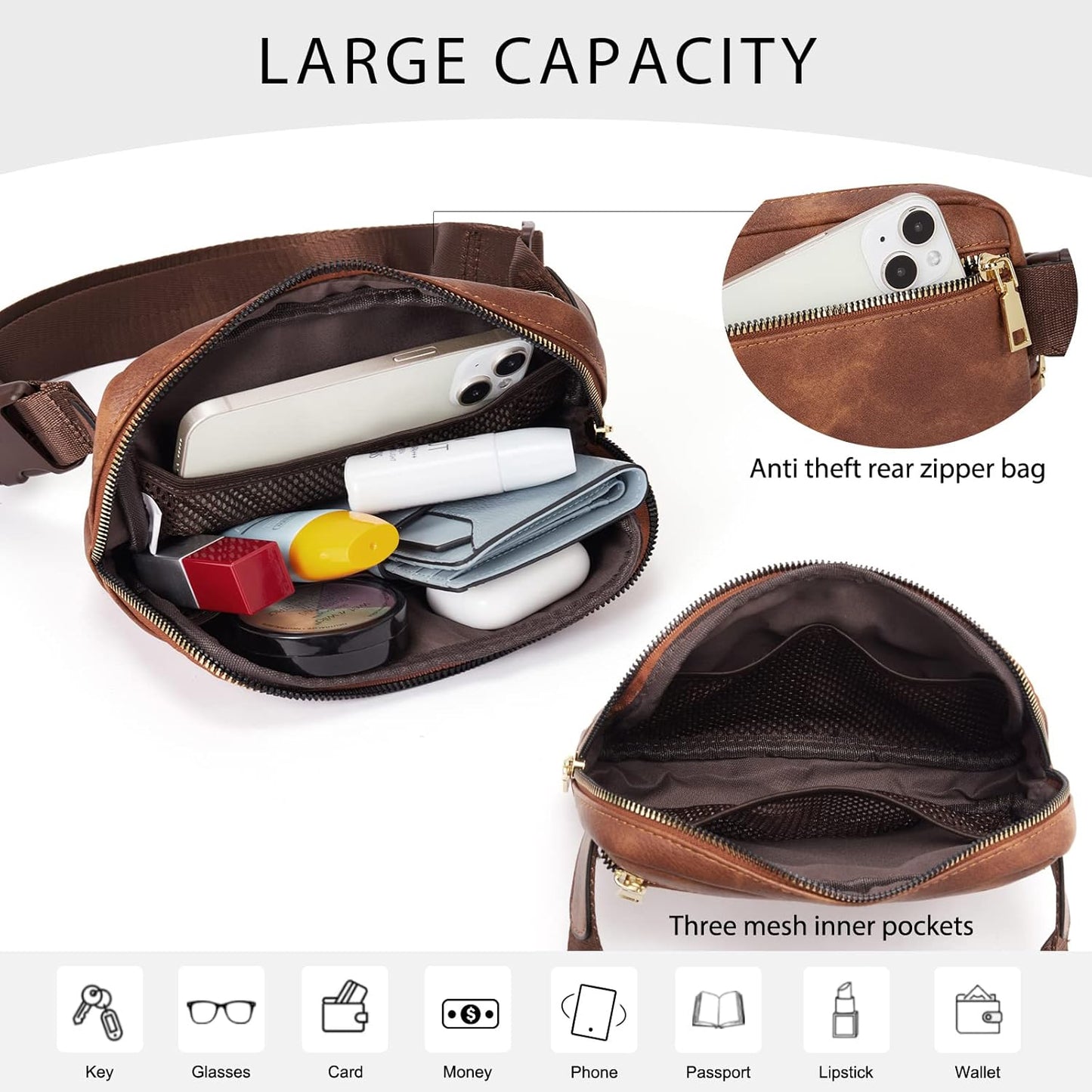 CLUCI Belt Bag for Women, Mini Everywhere Crossbody Waist Bag Adjustable Strap, Vegan Leather Women's Fanny Pack