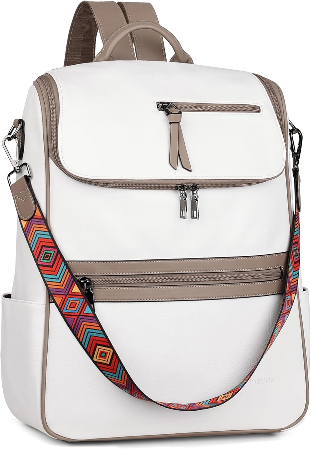 FADEON Laptop Backpack for Women Leather Travel Backpack with Laptop Compartment, Designer PU Shoulder Laptop Bag White