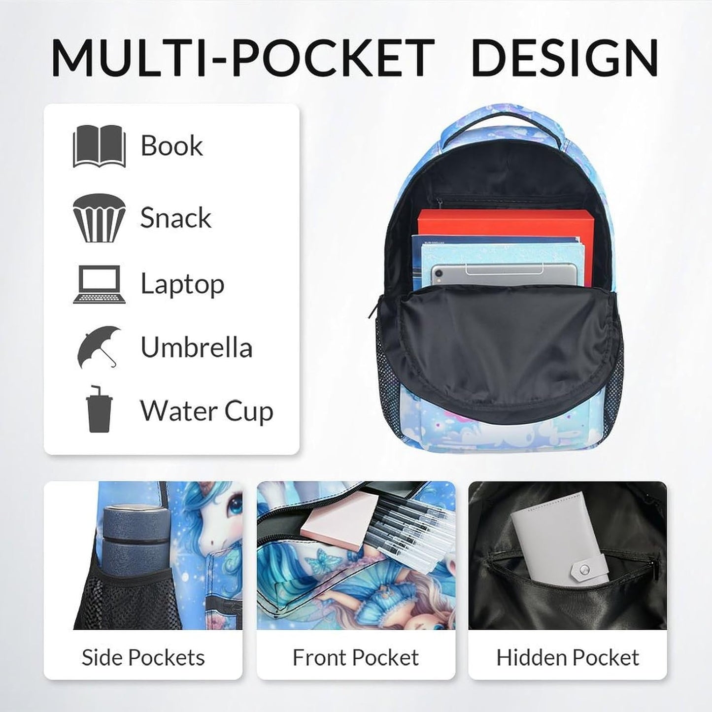 School Backpack for Girls - Unicorn Backpack for Unicorn Lovers - Fairy Kids Bookbag School