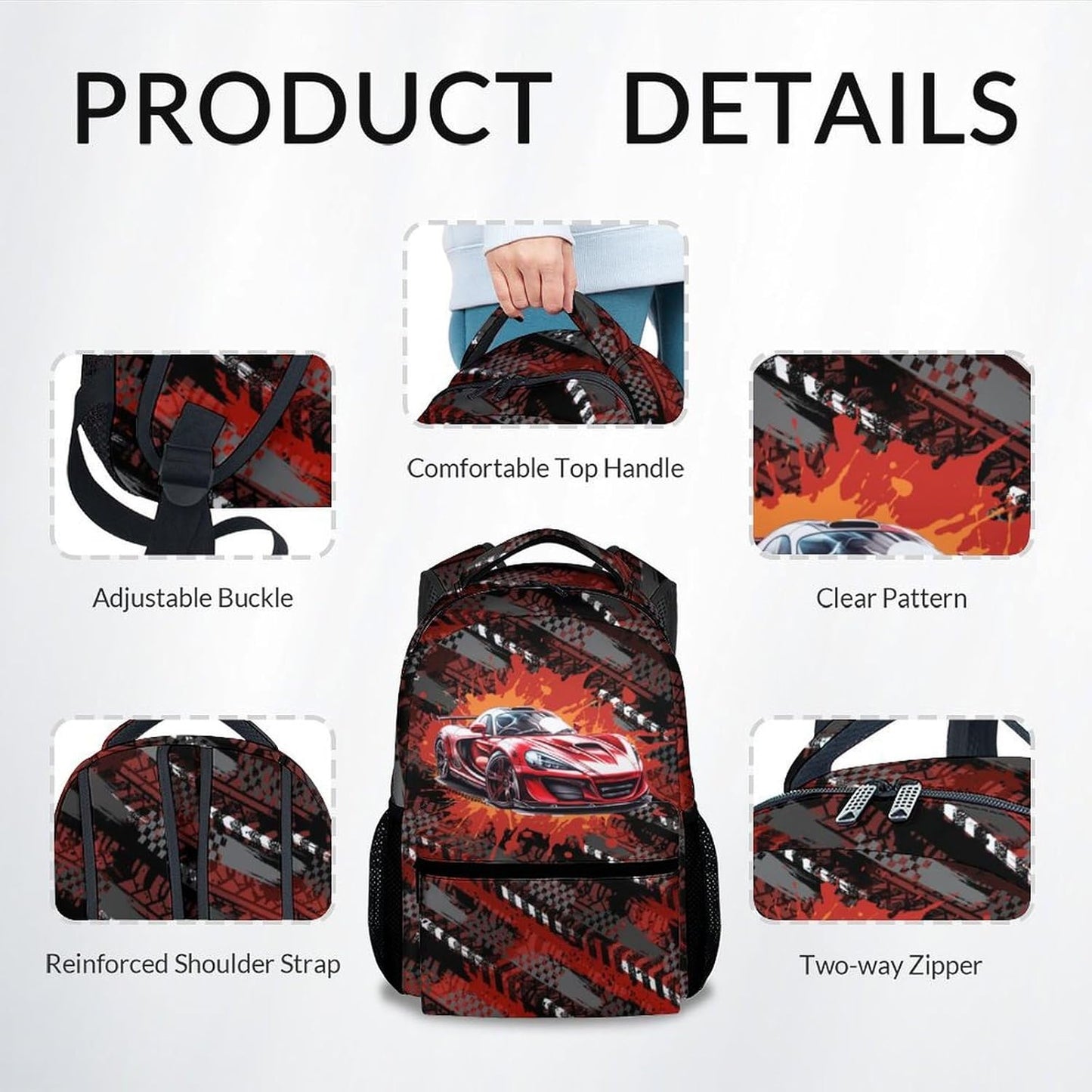 Mercuryelf Backpack for Boys - 17 Inch Bookbag for Primary Middle - Cool Racing Car Backpacks - Children's School Bag