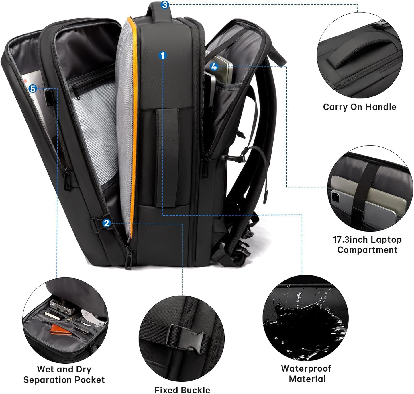 BANGE 45L Men's Expandable Travel Backpack, Men's Laptop Backpack for 17.3Inch Laptop, Carry On Backpack Fits Under Seat Airline Approved, Personal Item Travel Bag for Men…