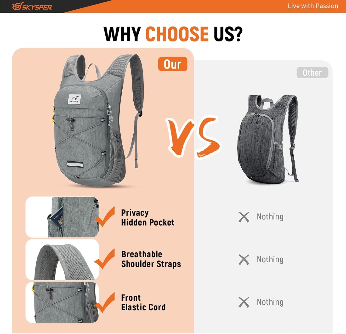 SKYSPER Foldable Hiking Backpack - 10L Small Lightweight Daypack Breathable Travel Backpacks for Men Women