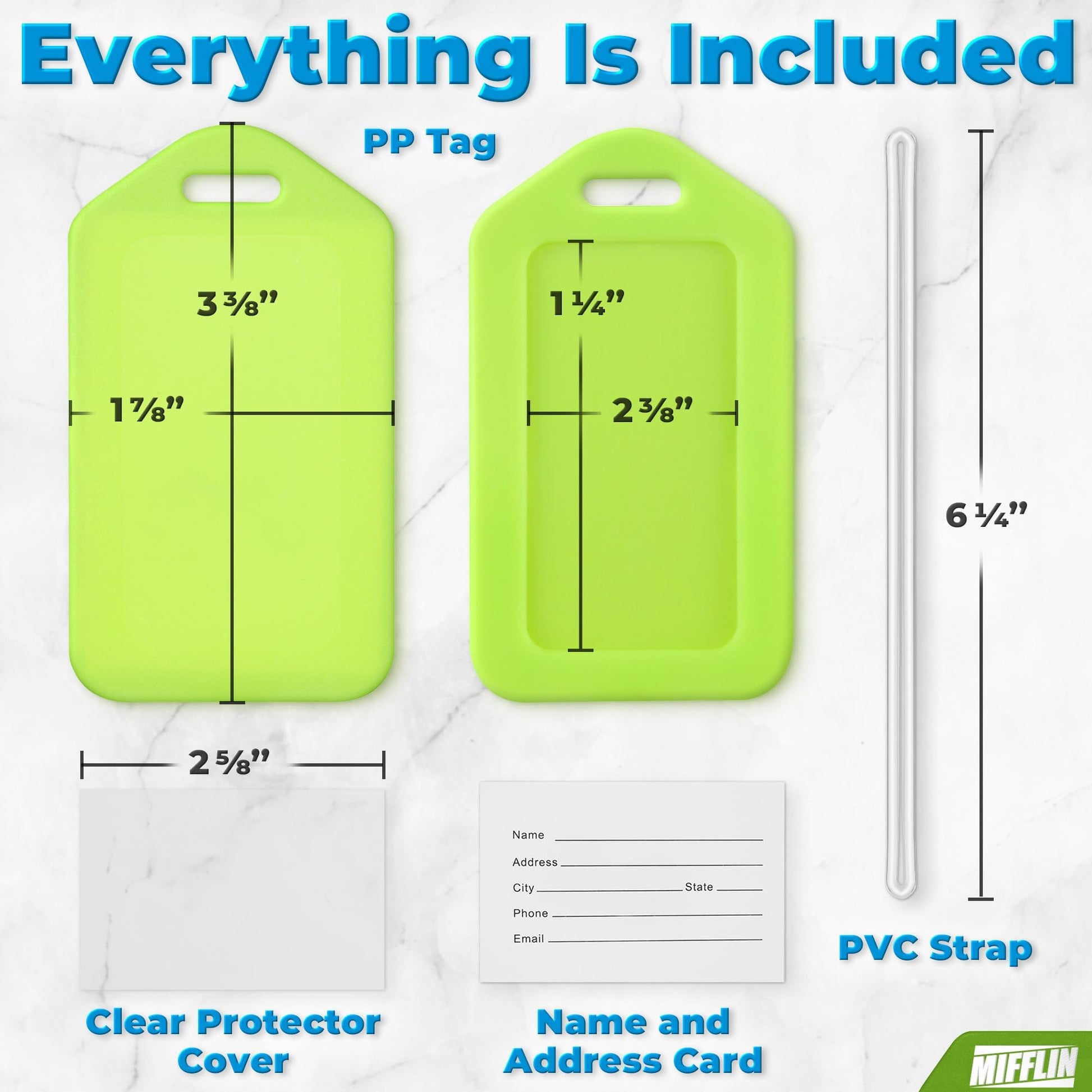 Mifflin-USA Luggage Tags (Assorted, 6 PK), Bag Tag for Baggage, Suitcase Tags Bulk