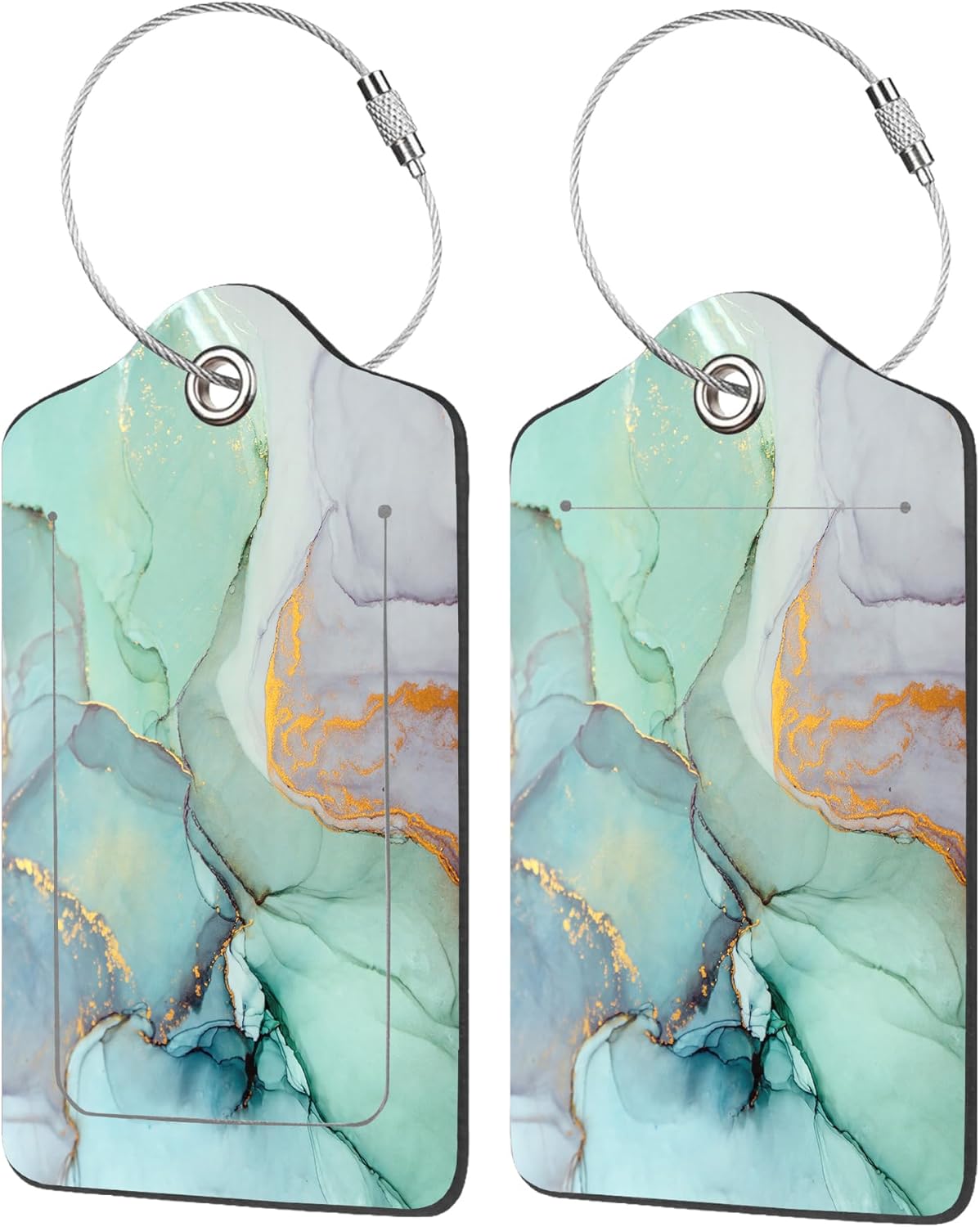 2 Pack Luggage Tag for Suitcase,Colorful Abstract Marble PU Leather Suitcase Tags Identifiers with Privacy Name Address Labels and Durable Steel Loop for Women Men Travel