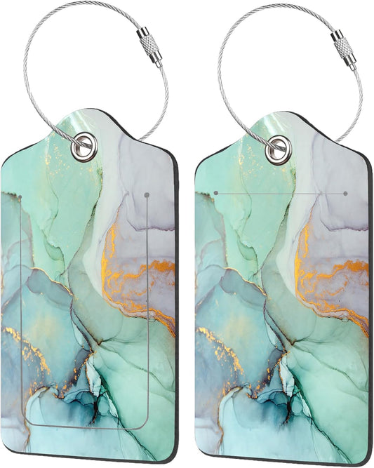 2 Pack Luggage Tag for Suitcase,Colorful Abstract Marble PU Leather Suitcase Tags Identifiers with Privacy Name Address Labels and Durable Steel Loop for Women Men Travel