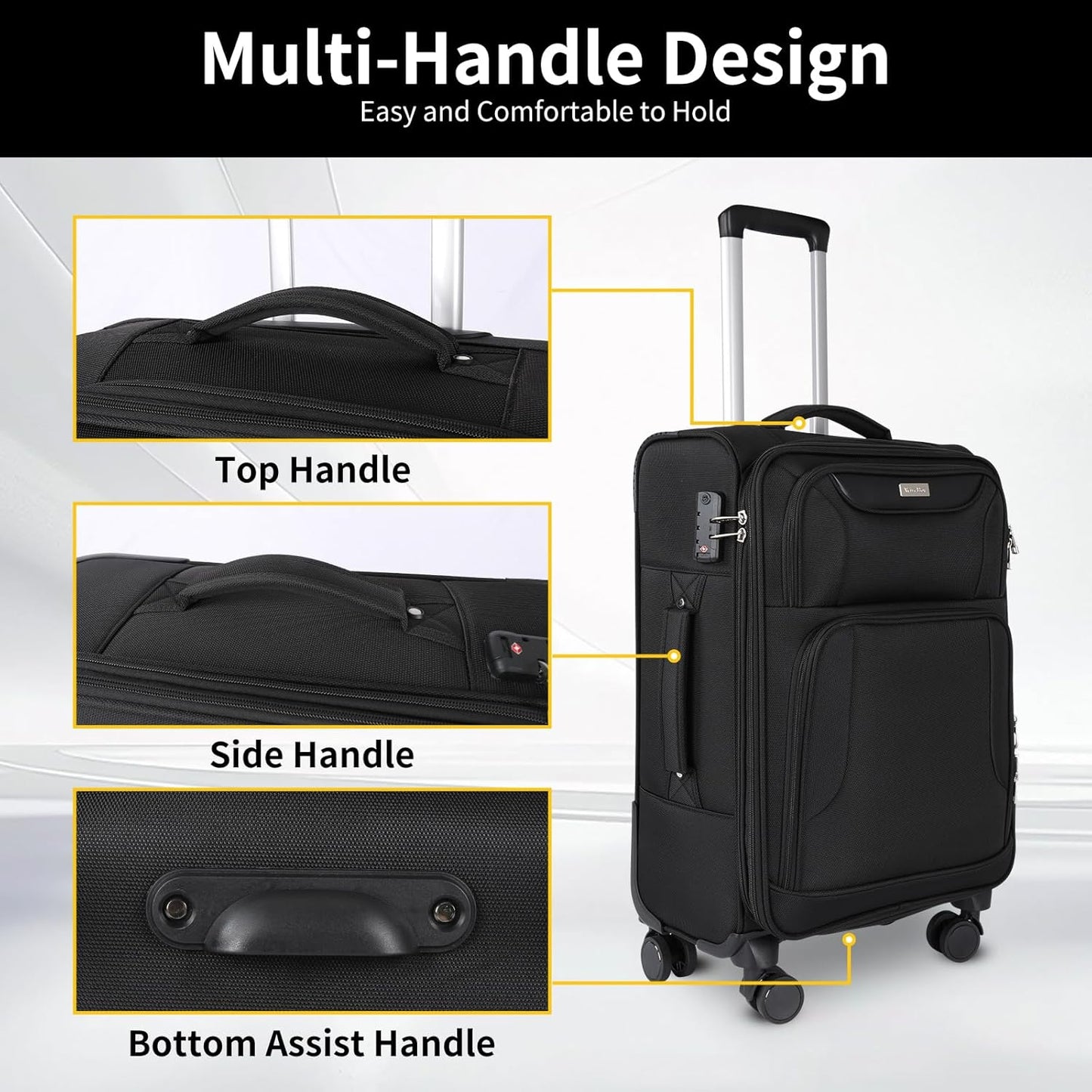 3-Piece Softside Expandable Luggage Set with Front Open Pocket, Lightweight and Durable Oxford