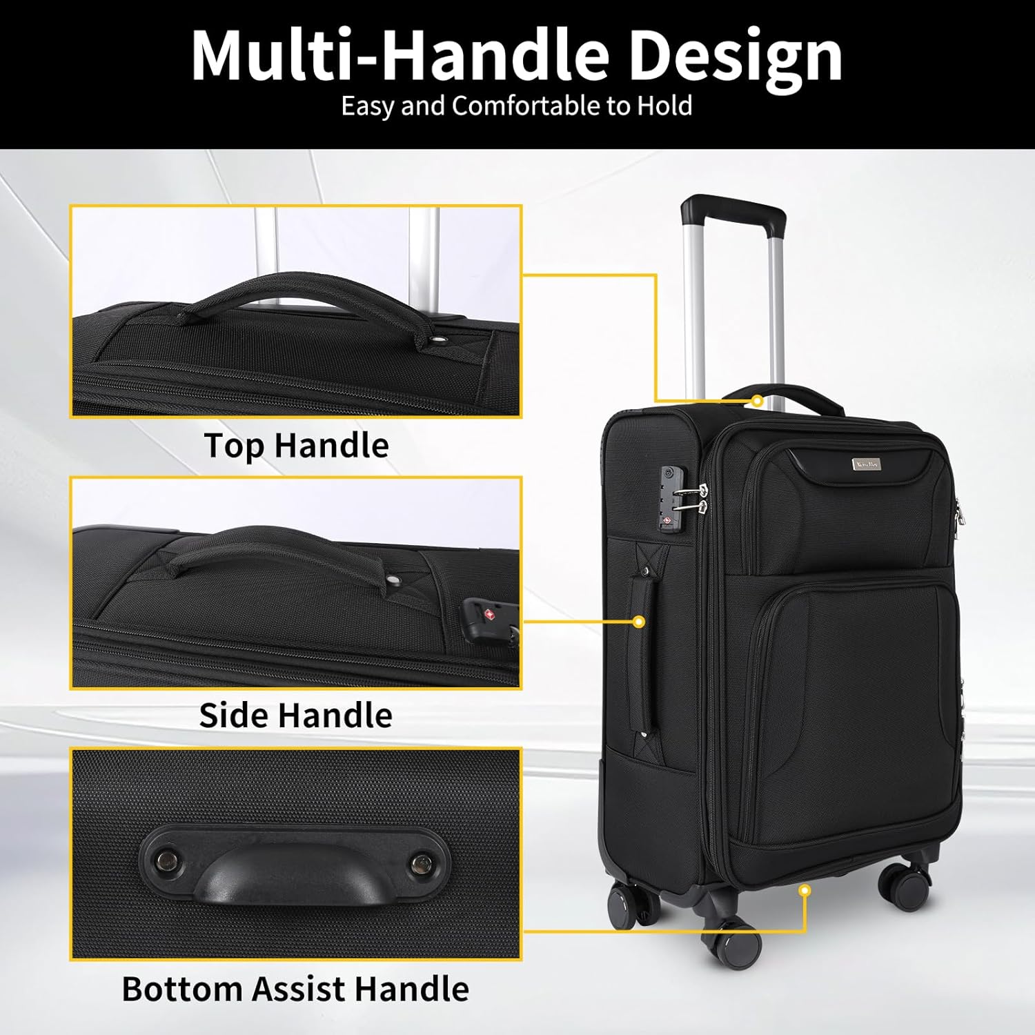 3-Piece Softside Expandable Luggage Set with Front Open Pocket, Lightweight and Durable Oxford