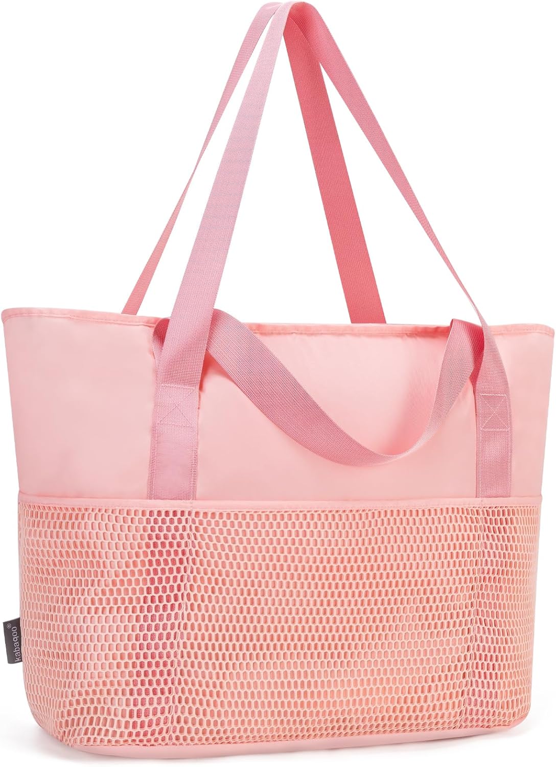KABAQOO Large Beach Bag Waterproof Sandproof Tote Bag for Women with Zipper & Mesh Pockets for Pool