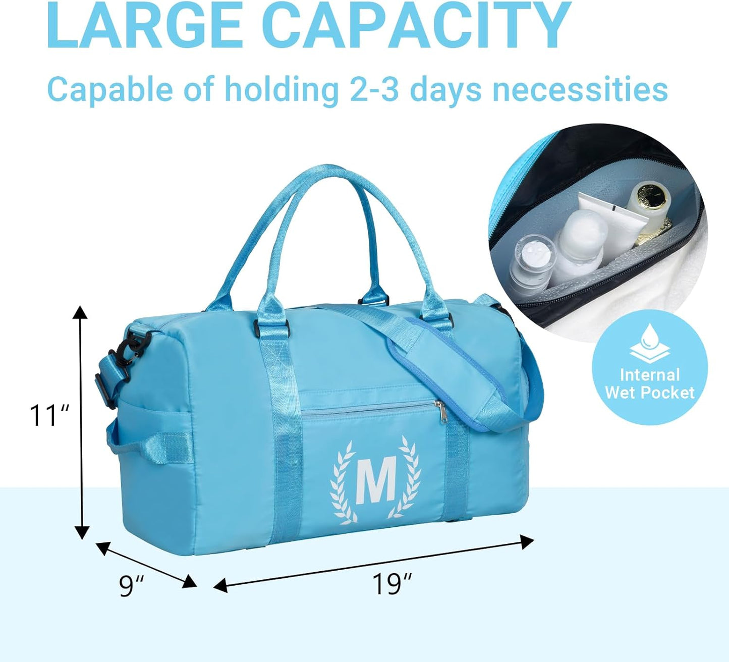 Gym Bag for Women, Personalized Duffle Bag with Shoe Compartment, Sports Bag for Yoga & Dance with