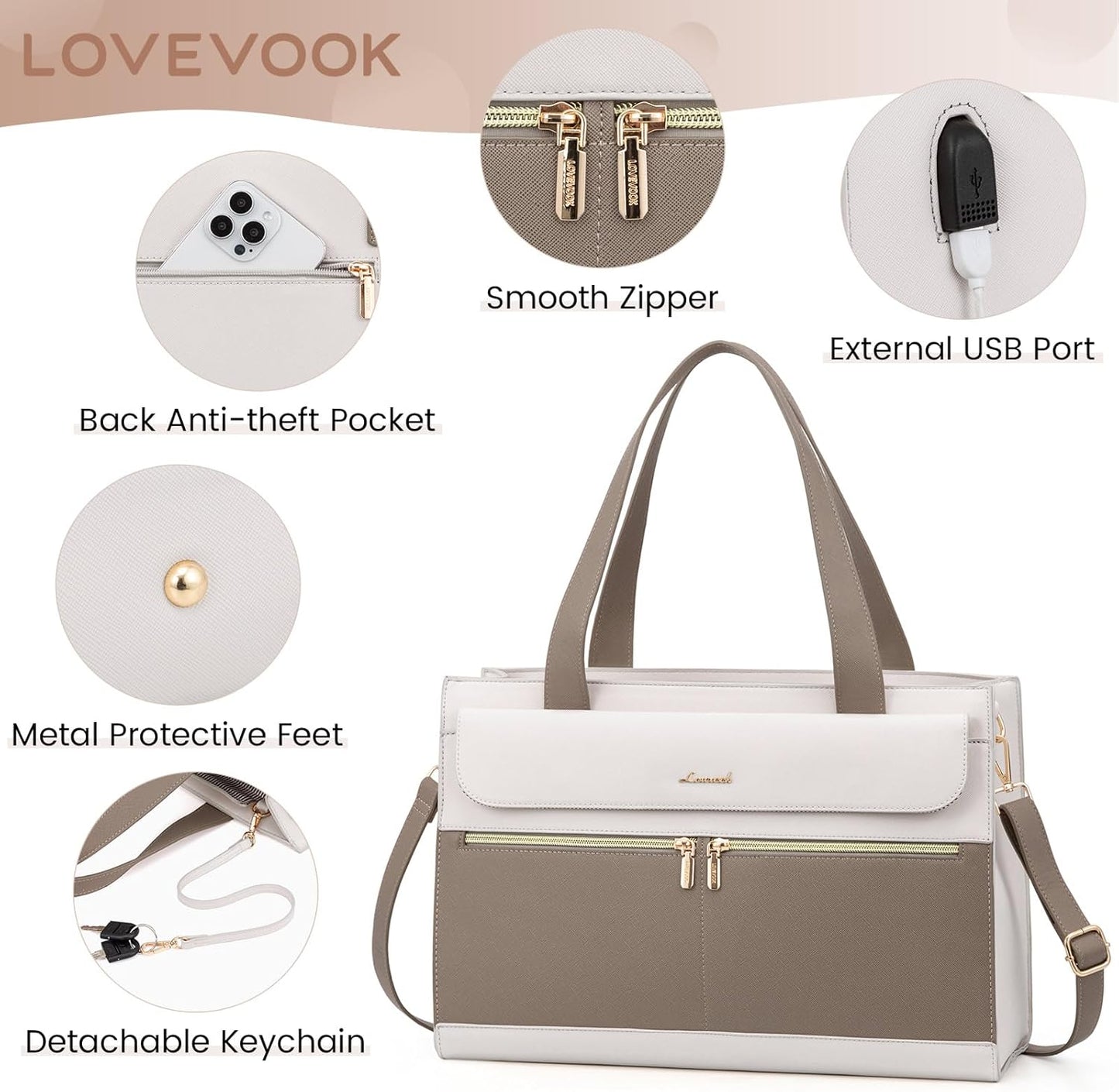 LOVEVOOK Laptop Bag for Women 15.6 Inch Laptop Tote Work Professional Leather Computer Briefcase