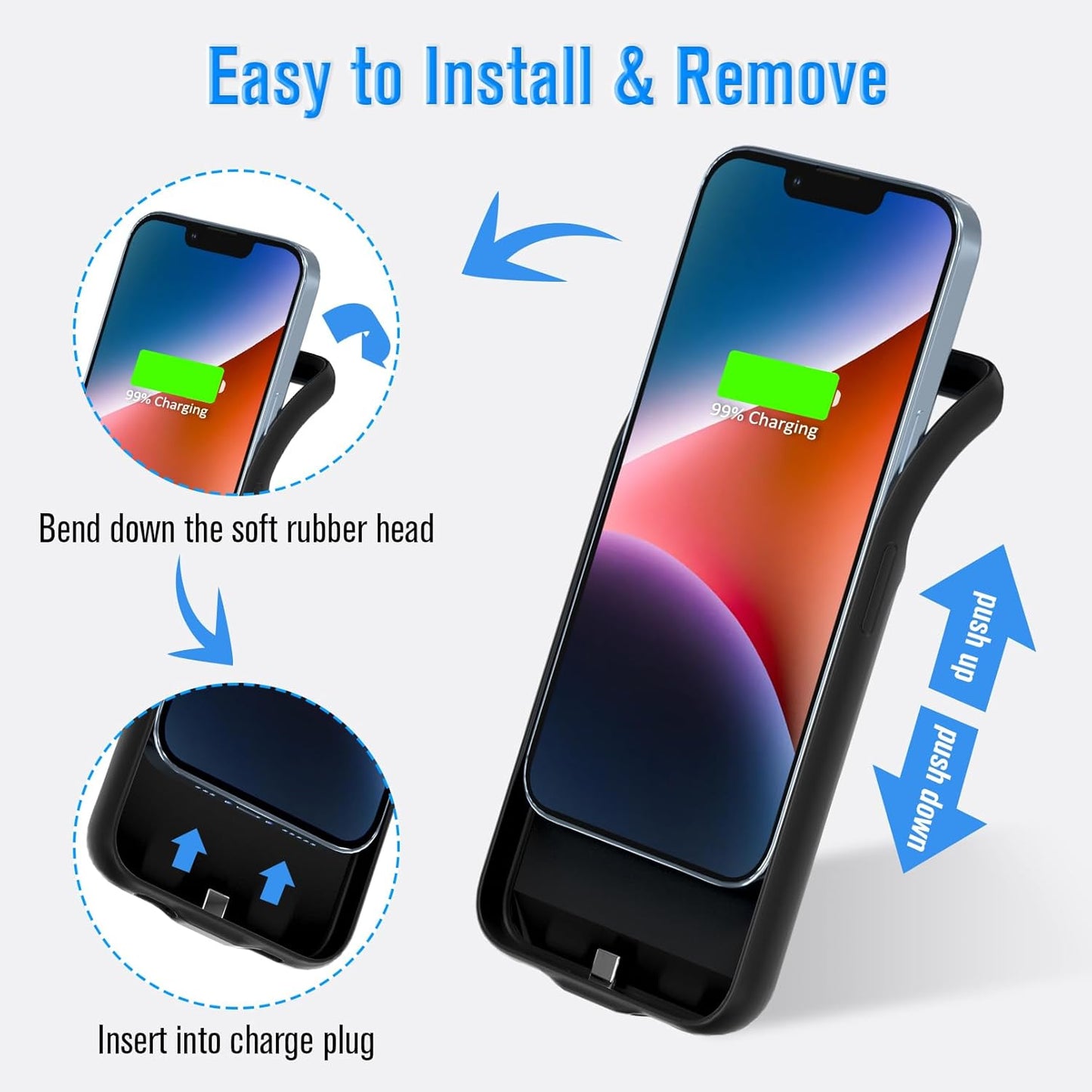 Gladgogo Charging Case for iPhone 14, Powerful 7000mAh Ultra Slim Smart Battery Case Charger Portable External Lightweight Rechargable Battery Pack Compatible with 14, 6.1 inch, Black