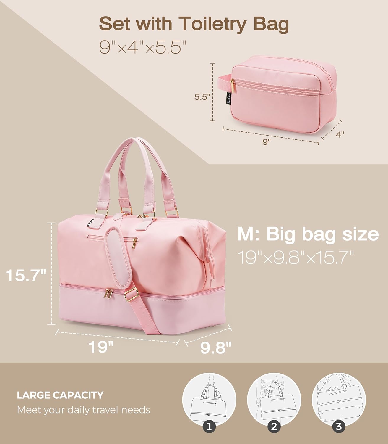 Weekender Bags for Women, Large Travel Duffel Bag with Shoes Compartment, Carry On Overnight Tote Bags with Toiletry Bag