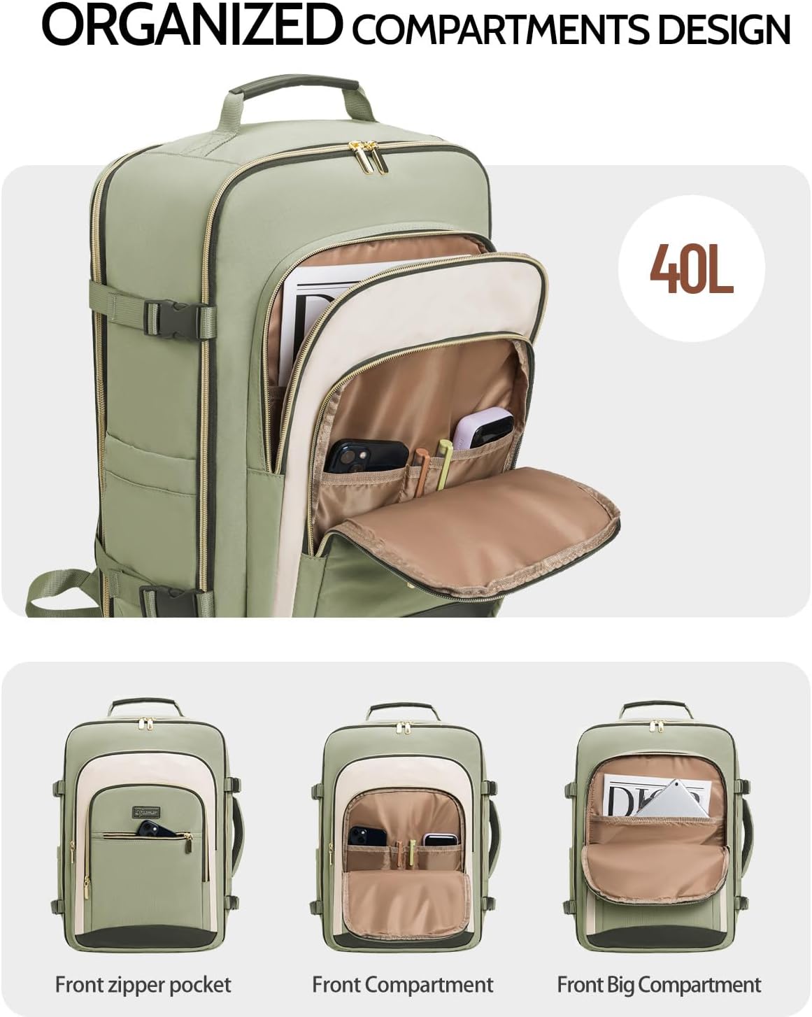 40L Travel Backpack for Women, Carry On Bag Flight Approved, Waterproof Backpacks with 3 Packing Cubes, Weekender Personal Item Backpack for Airplane Travel Essentials, TSA Approved