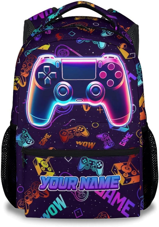 Kids Backpack - 17 Inch Custom Gamer Backpack for Boys Girls - Personalized Cool Gaming School Bag for Primary Middle