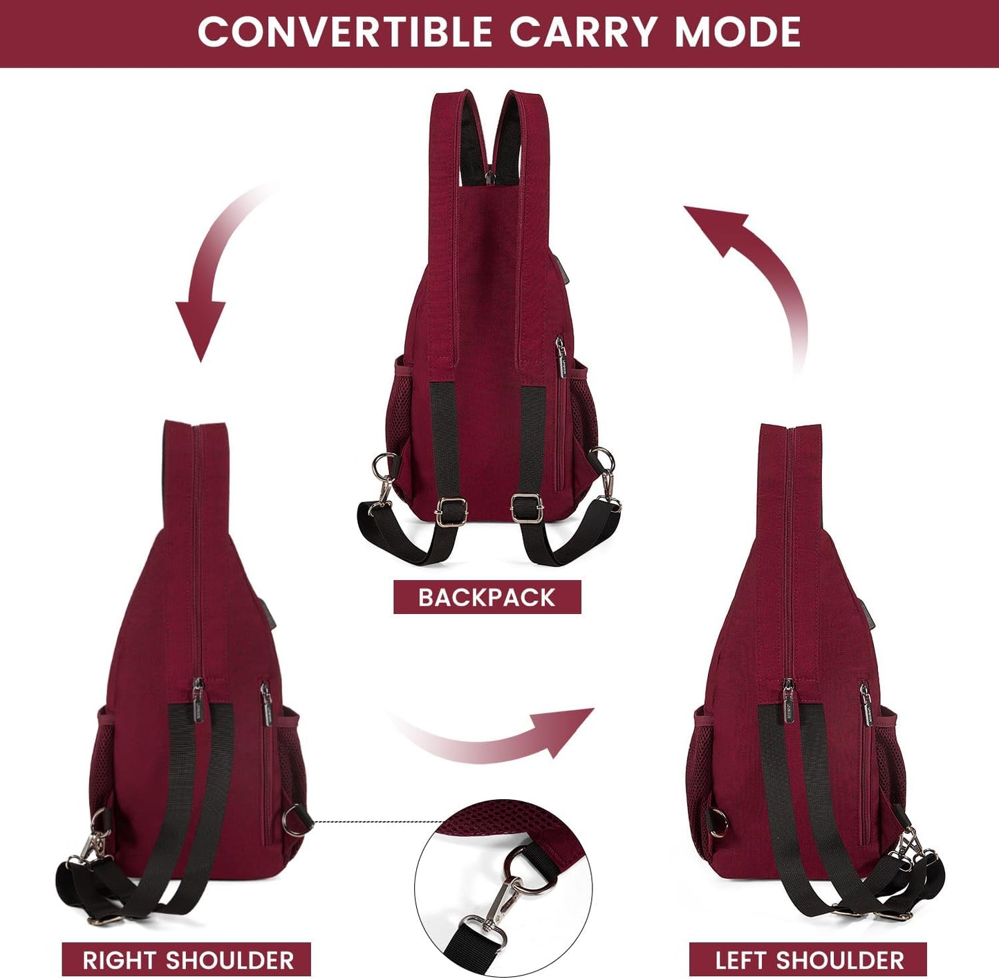 LOVEVOOK Sling Bag for Women Casual Daypack Nylon Crossbody Sling Backpack Travel Shoulder Bag Hiking Daypack