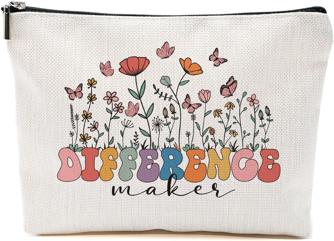 Christmas Thank You Gifts, Difference Maker Definition Makeup Bags for Women Cosmetic Bag Appreciation, Difference Maker Gifts for Her Moms Teacher Colleagues Girthday Gift, Makeup Pouch Zipper Bags