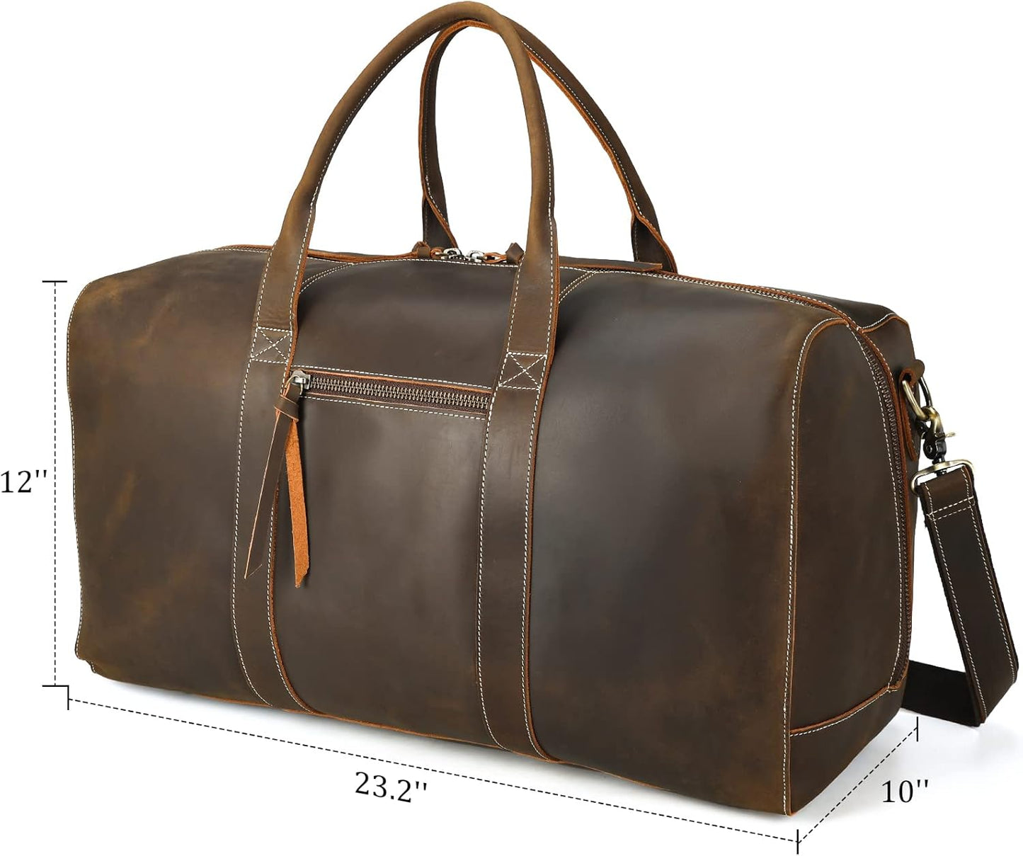 Polare Leather Duffle Weekend Travel Bag For Men With Full Grain Cowhide Leather 23.2'' Duffel Bag (Large-Brown(23.2") Updated Version)