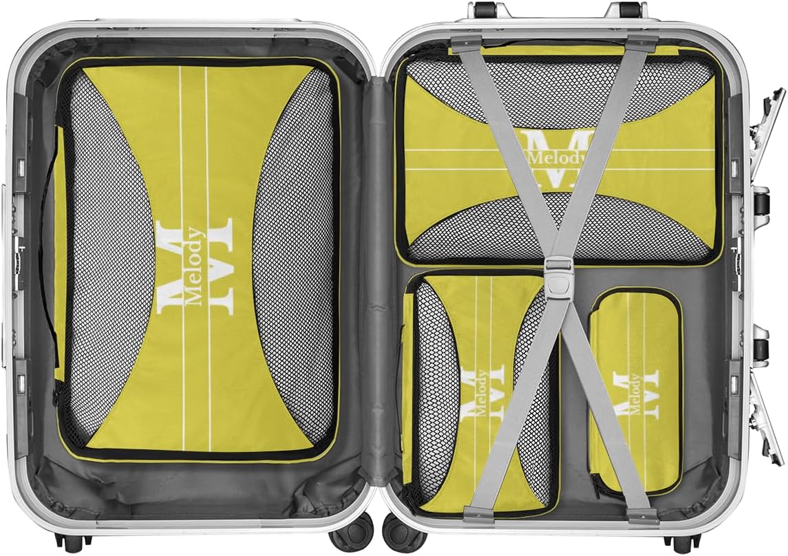 Personalized 4 Set Packing Cubes Luggage Packing Organizers Travel Accessories for Women Girls Men, Lemon Yellow Initial Letter