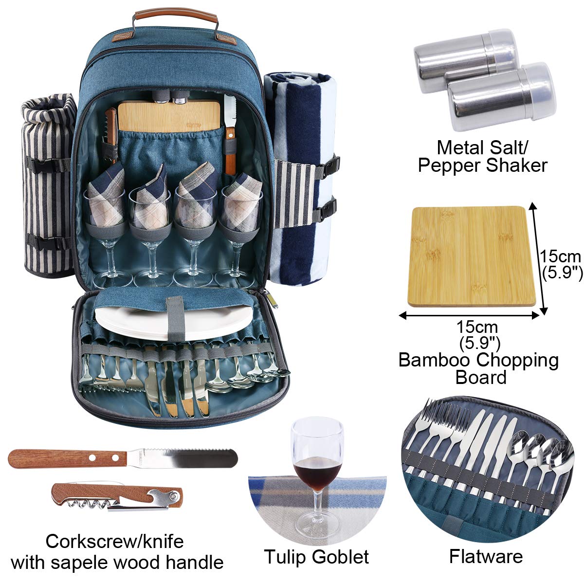 Sunflora Picnic Backpack for 4 Person Set Pack with Insulated Waterproof Pouch for Family Outdoor