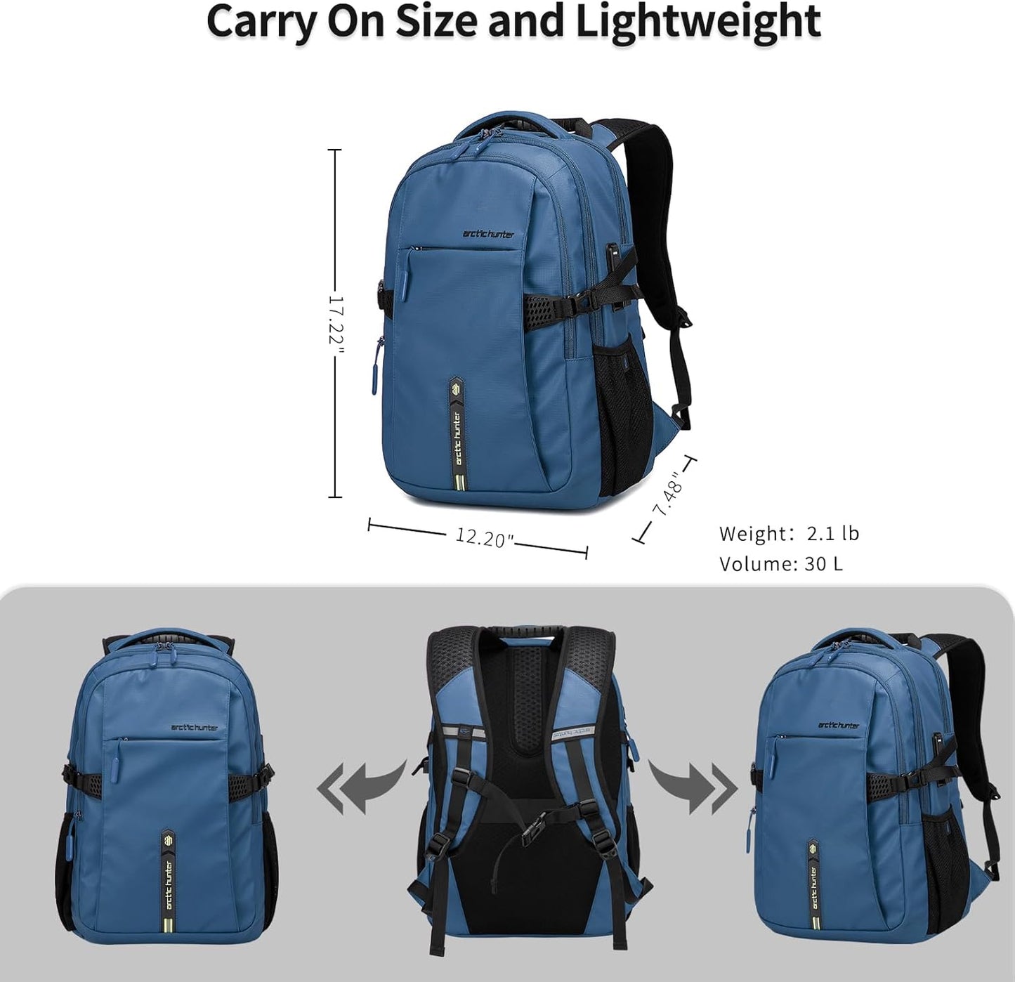 Blue Business Laptop Backpack for Men Women, 30L Anti-Theft Carry on Travel Backpack Flight Approved for Airplane, Adults Back pack Bag for Work, Commuting, Weekend Casual Daypack