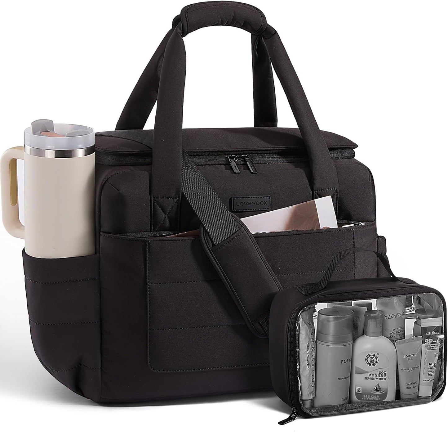 LOVEVOOK Weekender Bags for Women,Carry on Duffle Bag for Travel, Water-resistant Gym Bag with Wet Pocket,Overnight Travel Bag (Black, XL)