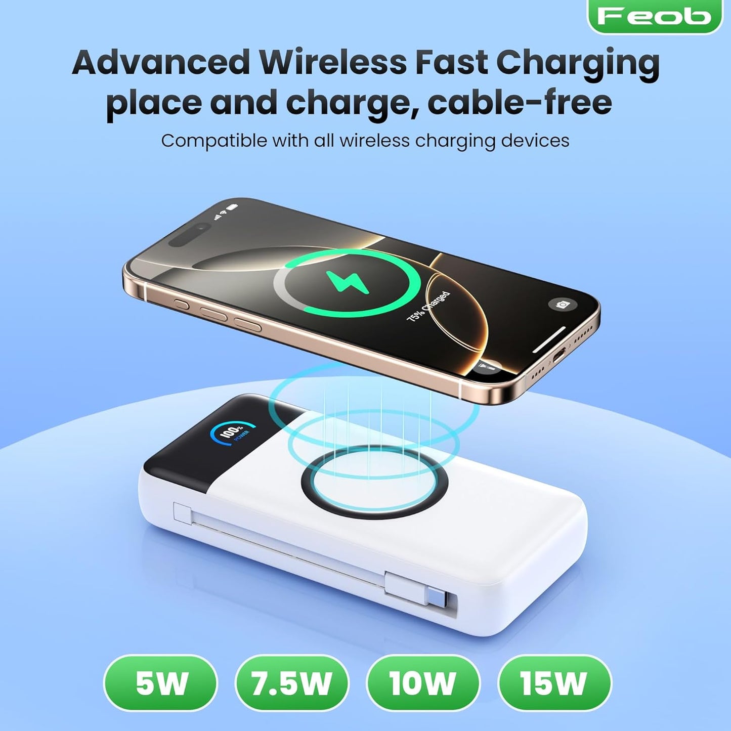 Wireless Portable Charger 40800mAh with Built-in Cables, 15W Wireless Charging USB C Power Bank, 25W PD QC 4.0 5 Outputs Travel Essential Battery Pack for iPhone 17/16/15/14/13, Samsung, Android etc