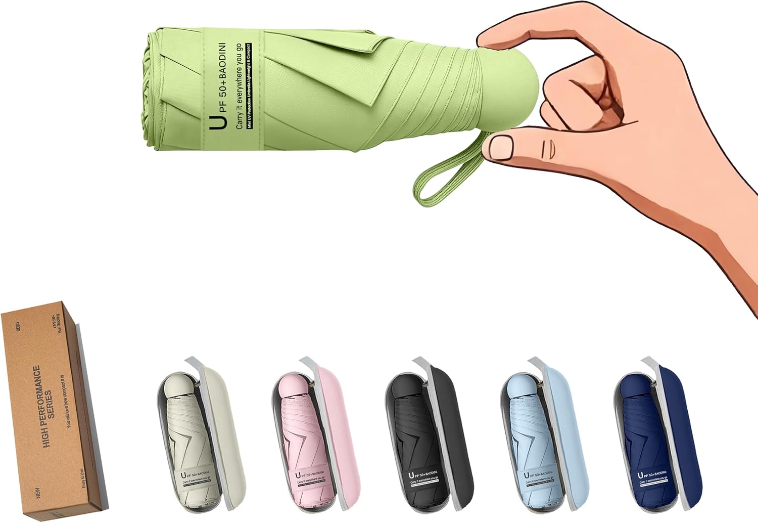 BAODINI Travel Essentials Mini Umbrella for Purse With Case Small Compact UV Sun Protection