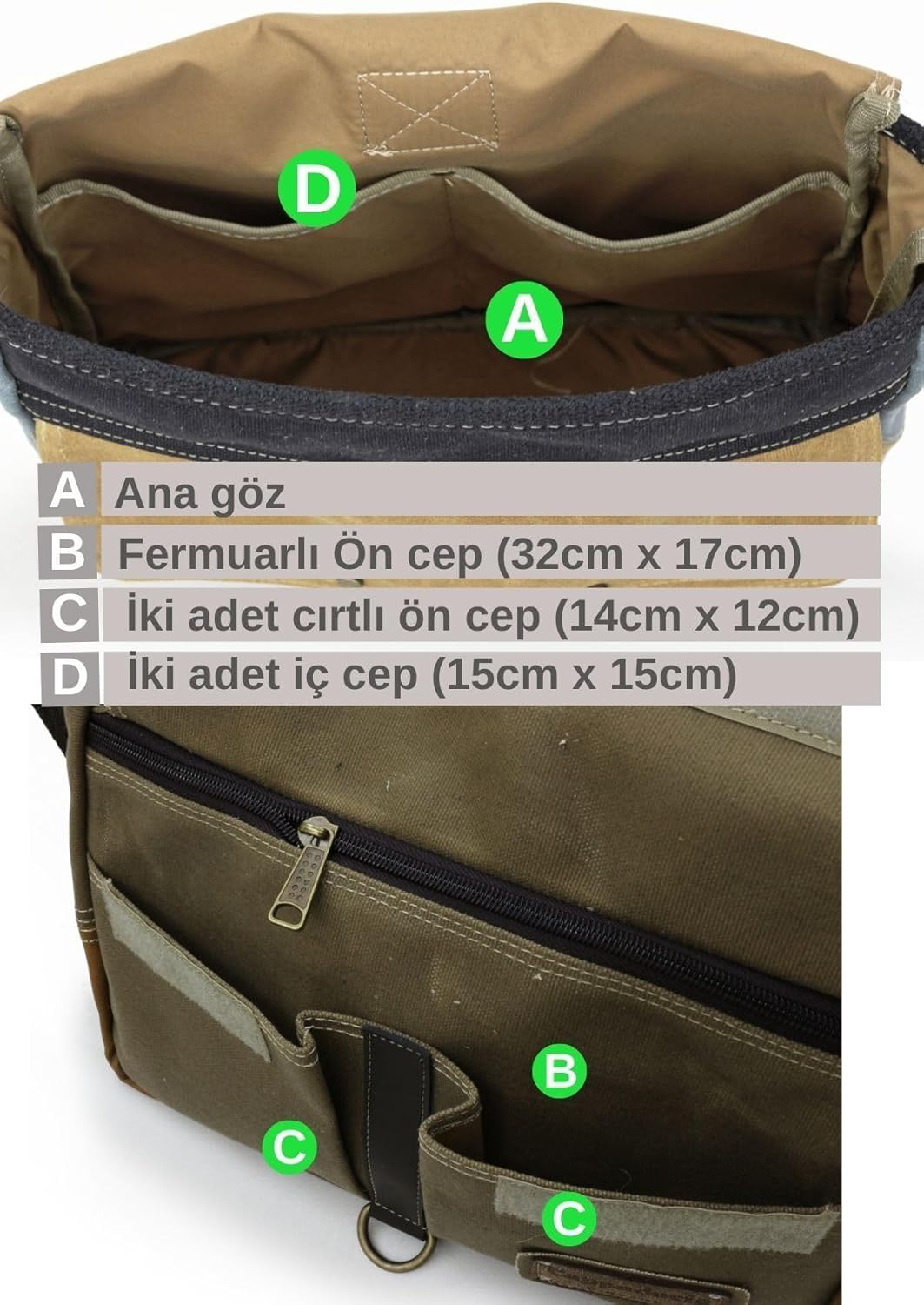 Antiochia 4046 Messenger Bag, Leather Detailed Shoulder Laptop Bag, Unisex Style for Daily, Travel